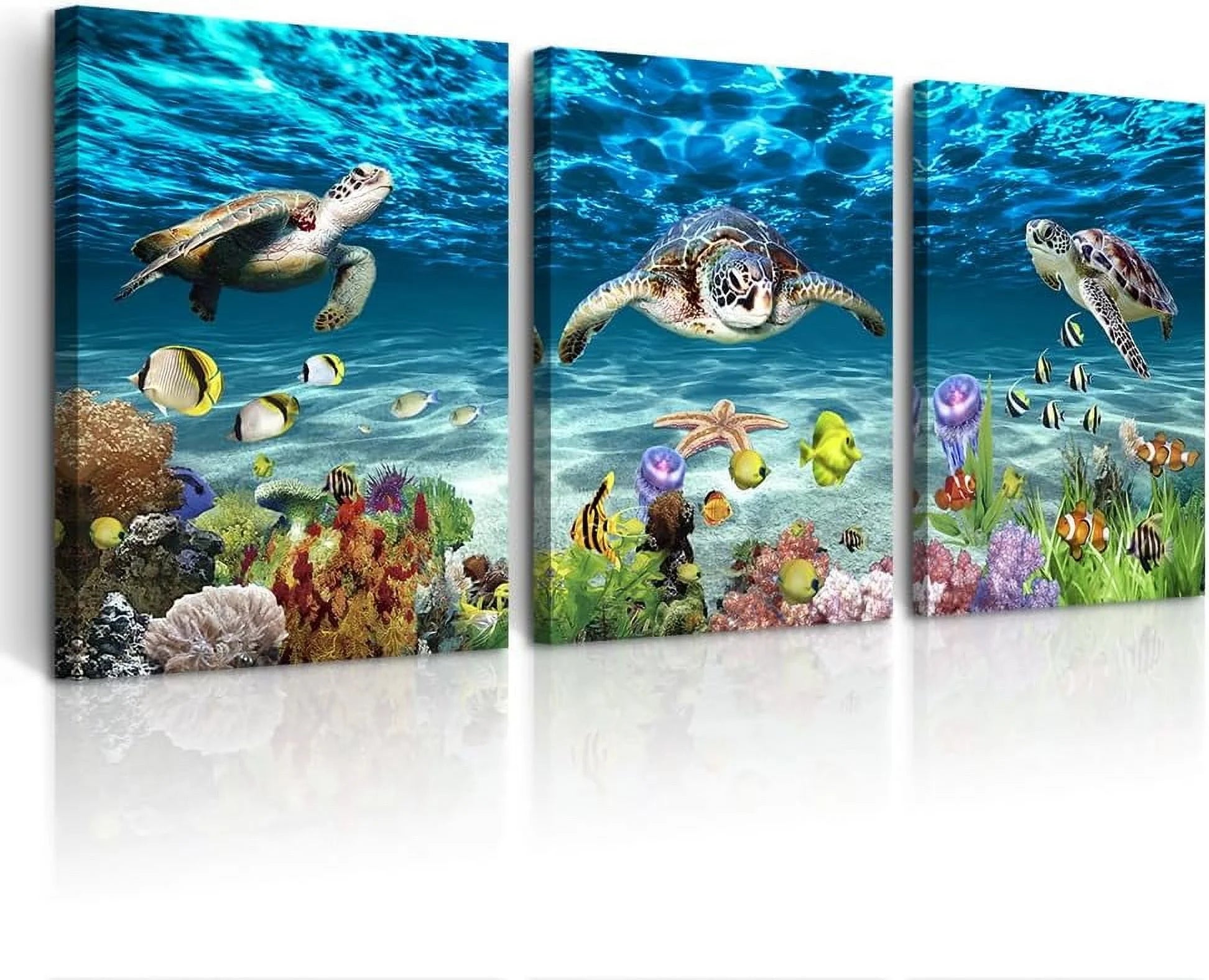 Canvas Wall Art for Living Room Wall Decorations for Bedroom Modern Bathroom Wall Decor Blue Ocean Wall Painting Sea Turtle Wall Pictures Artwork Office Room Home Decor 12" X 16" 3 Piece