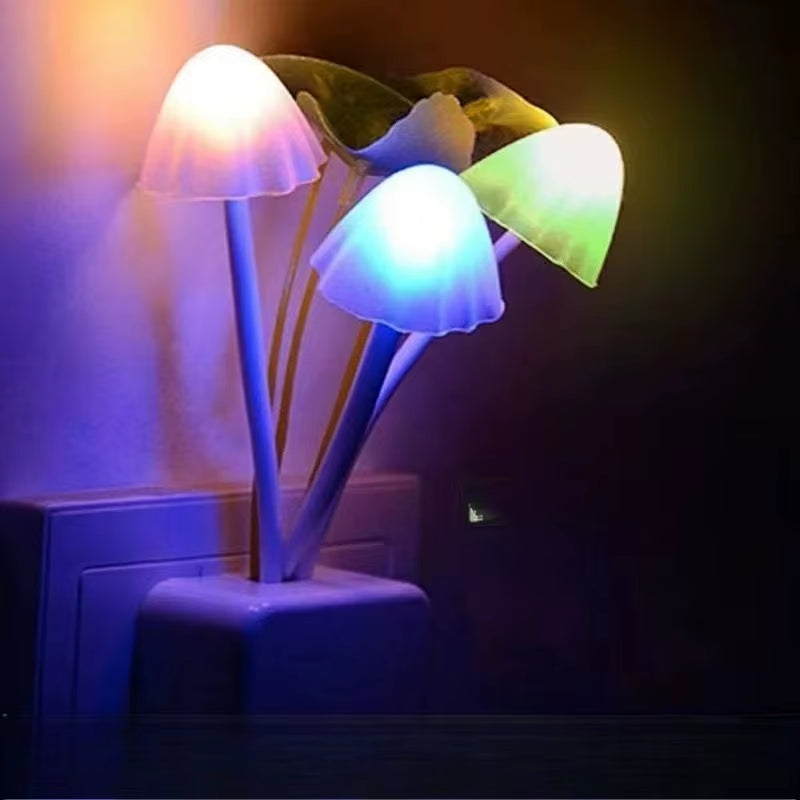 Novelty Mushroom Fungus Night Light EU & US Plug Light Sensor 220V 3 LED Colorful Mushroom Lamp Led Night Lights