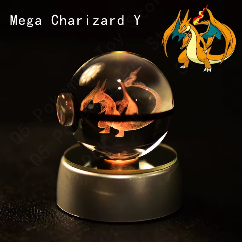 Pokemon Crystal Ball 3D Pikachu Mewtwo Mew Gengar Night Light Lamp Base Pokeball Crystal Pokemon Glass Ball Figure Birthday Gift