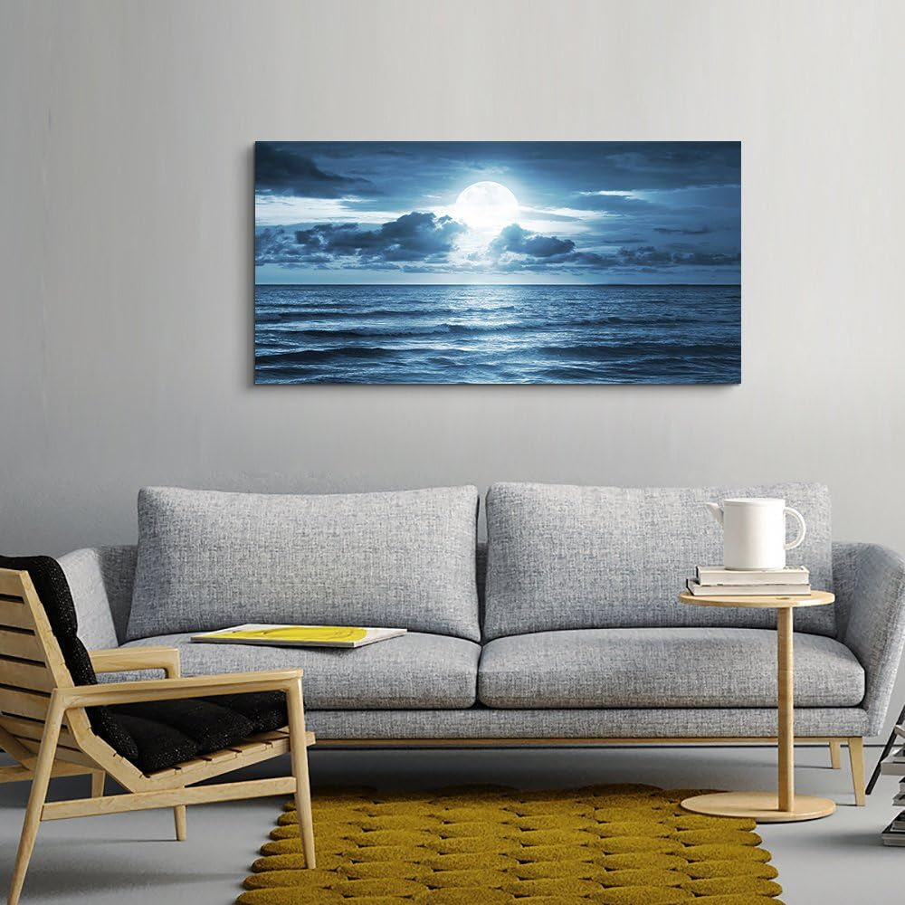 Beach Wall Art Canvas Print, Blue Ocean Waves Seascape Painting for Living Room, Bedroom, Office & Bathroom Coastal Home Decor Natural Sea Landscape Print Artwork 20X40Inch