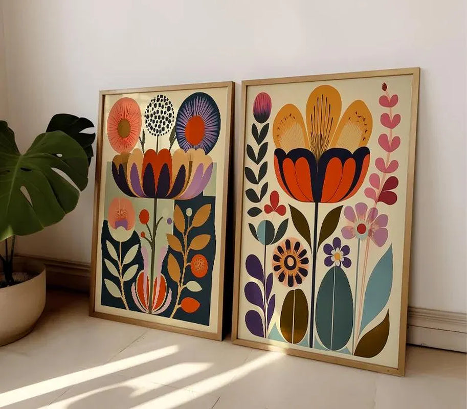 Scandinavian Art Norwegian Folk Art Floral Print Set of 3 Nordic Wall Art Scandi Folk Poster Boho Wall Decor Living Room Prints