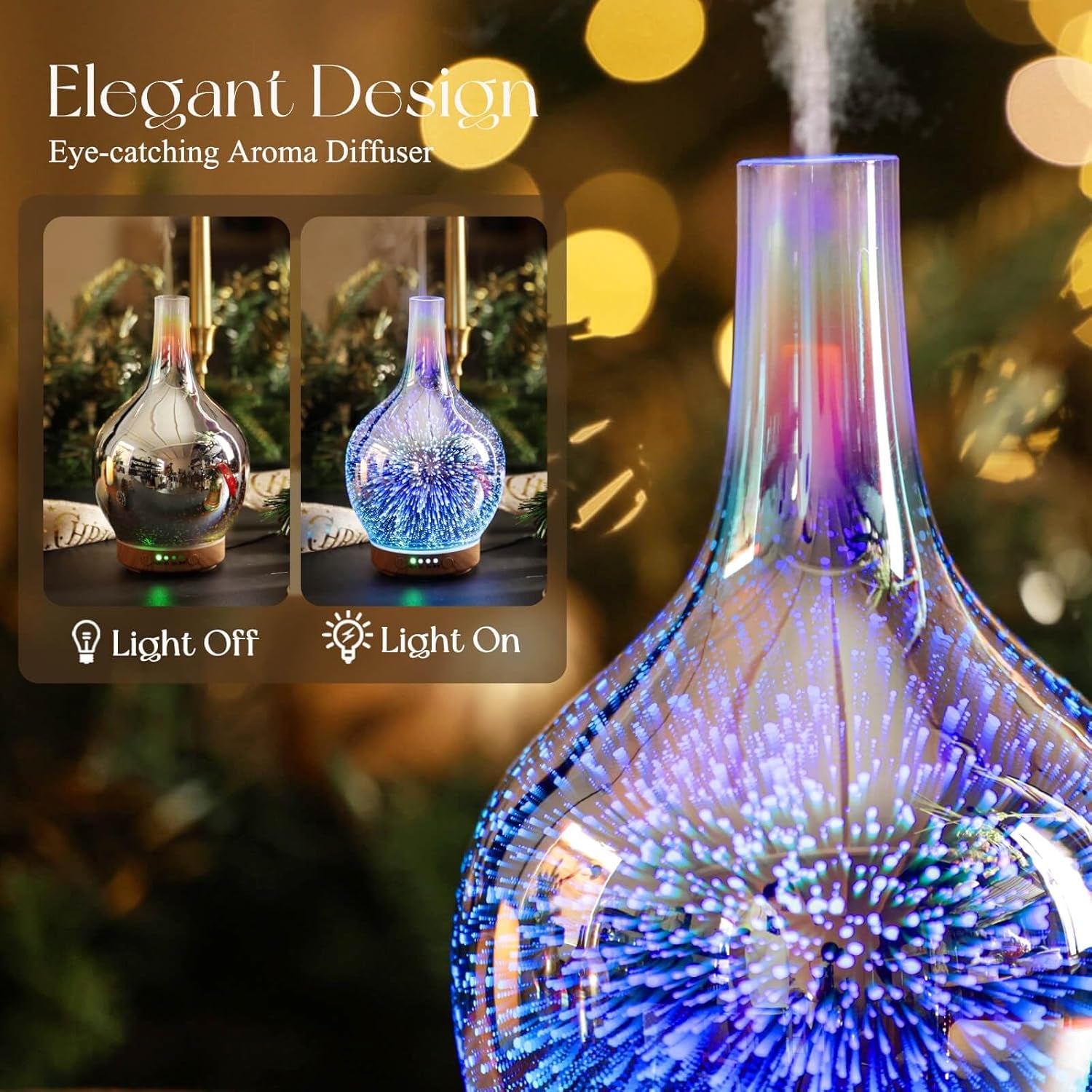 3D Essential Oil Diffuser Cool Mist Humidifier Ultrasonic Aromatherapy Diffuser,150Ml Last 6H,Auto Shut-Off,Air Refresh,Decoration for Home,Office,Yoga,Baby,Sleep