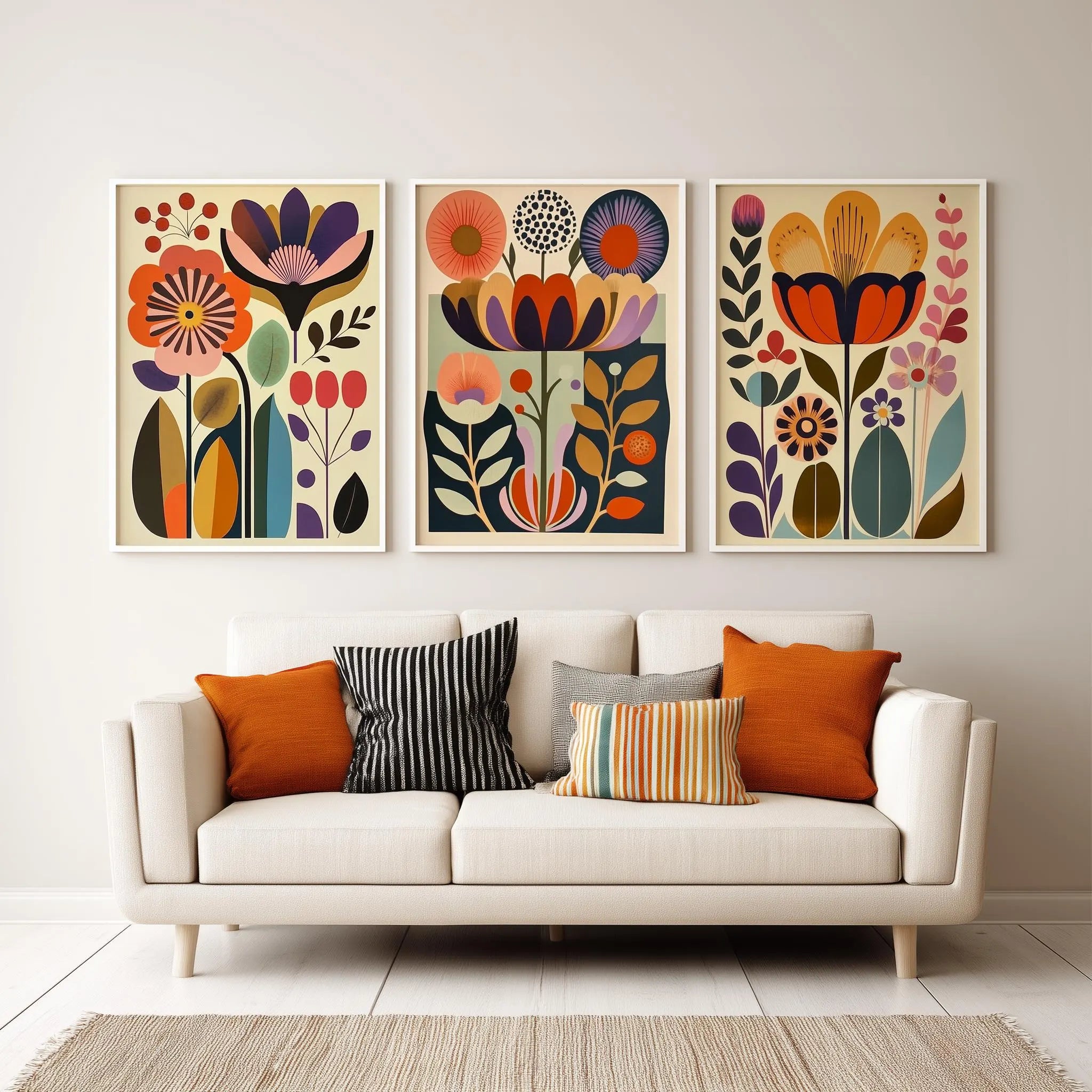 Scandinavian Art Norwegian Folk Art Floral Print Set of 3 Nordic Wall Art Scandi Folk Poster Boho Wall Decor Living Room Prints