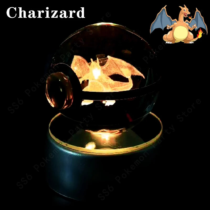 Pokemon Crystal Ball 3D Pikachu Mewtwo Mew Gengar Night Light Lamp Base Pokeball Crystal Pokemon Glass Ball Figure Birthday Gift