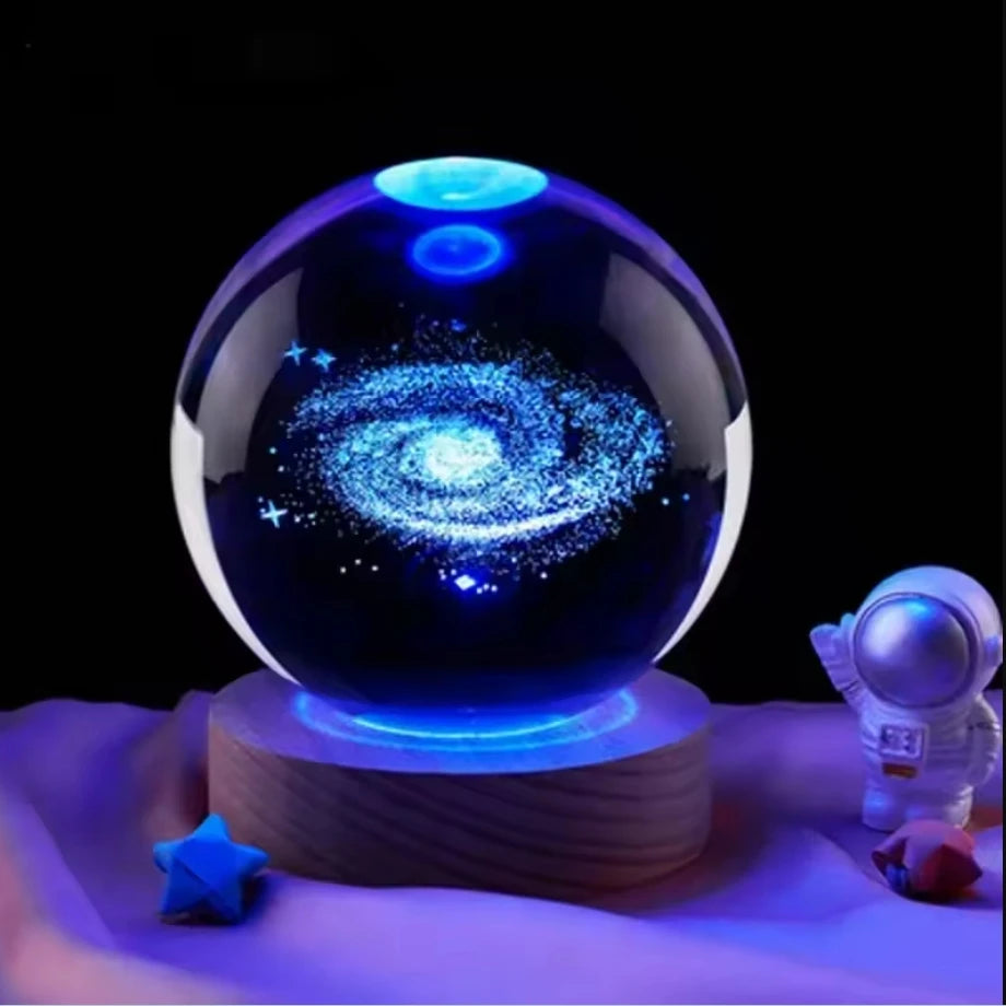 LED Night Light Galaxy Crystal Ball Table Lamp 3D Planet Moon Glowing Planetary Bedside Light Bedroom Home Decor Christmas Gift