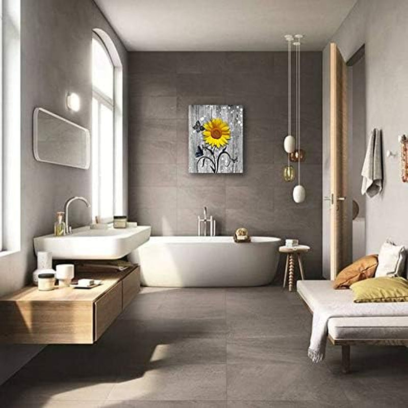 Sunflower Floral Wall Art Sunflower Painting Wall Picture Flower Artwork Printswall Decor -Living Room Bathroom Bedroom Office Wall Decor Home-Frame Wall Art (Sunflower, 16X20Inch)