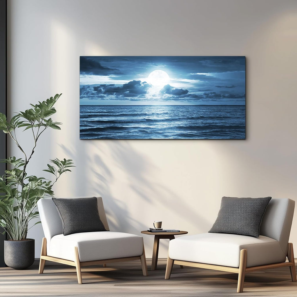Beach Wall Art Canvas Print, Blue Ocean Waves Seascape Painting for Living Room, Bedroom, Office & Bathroom Coastal Home Decor Natural Sea Landscape Print Artwork 20X40Inch