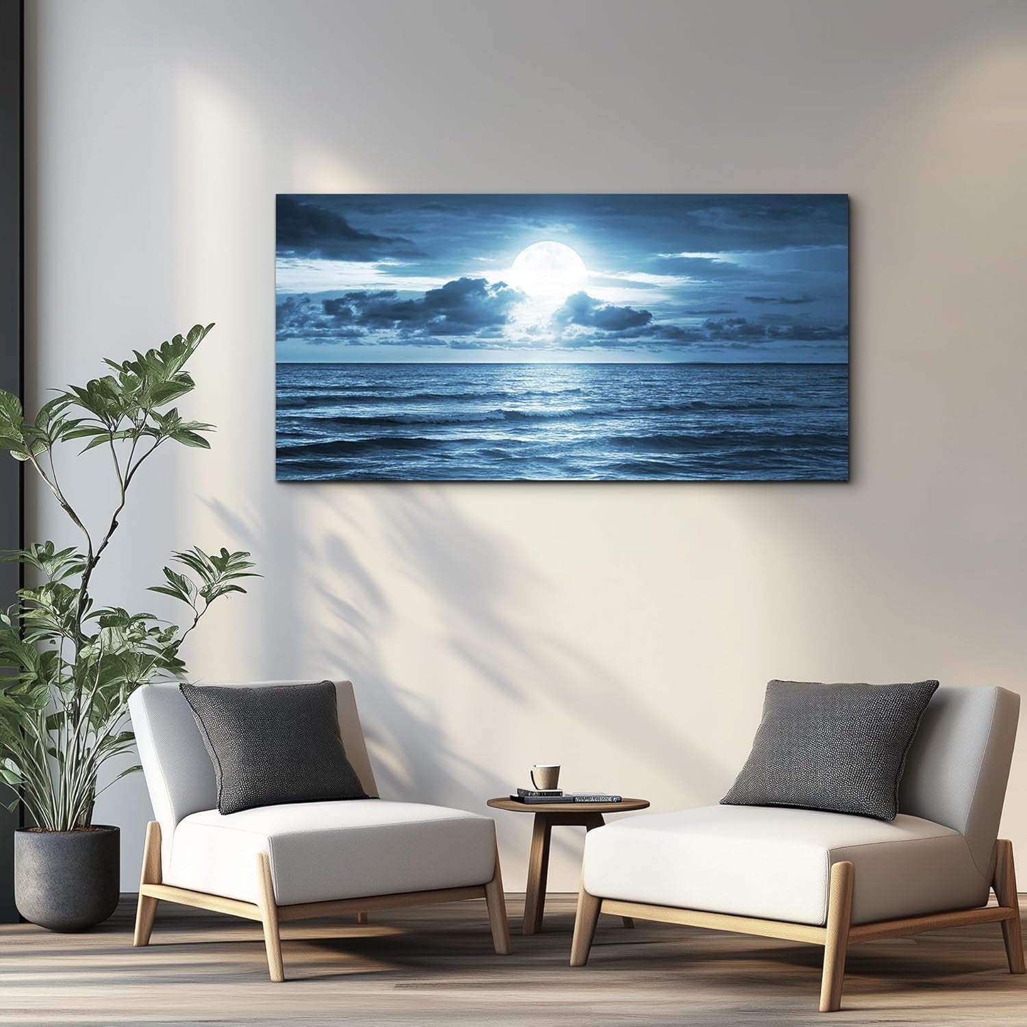 Beach Wall Art Canvas Print, Blue Ocean Waves Seascape Painting for Living Room, Bedroom, Office & Bathroom Coastal Home Decor Natural Sea Landscape Print Artwork 20X40Inch
