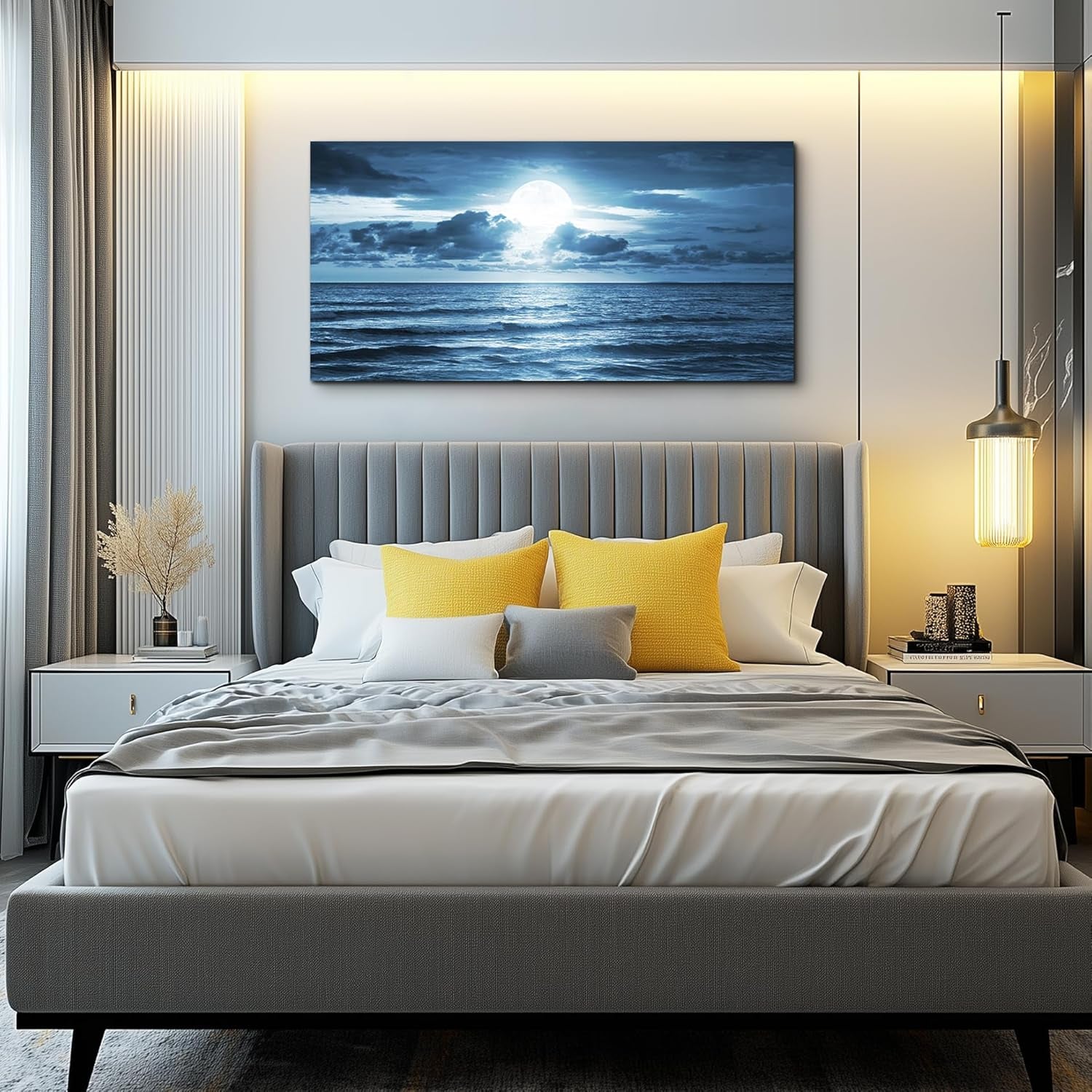 Beach Wall Art Canvas Print, Blue Ocean Waves Seascape Painting for Living Room, Bedroom, Office & Bathroom Coastal Home Decor Natural Sea Landscape Print Artwork 20X40Inch