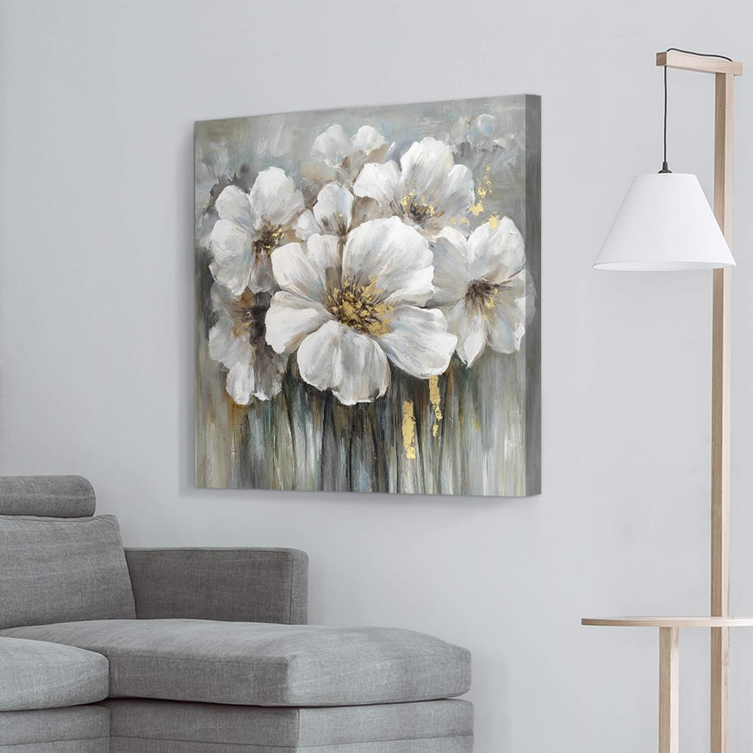 Large Flower Canvas Wall Art - Abstract Floral Painting White Blooming Floral Pictures Artwork Prints for Living Room Bedroom Home Office