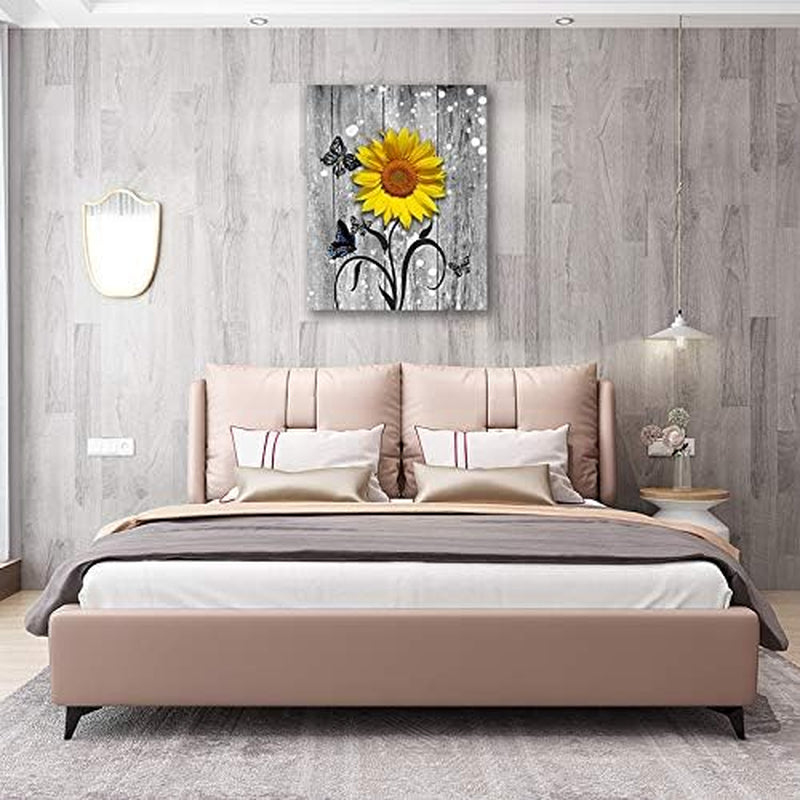 Sunflower Floral Wall Art Sunflower Painting Wall Picture Flower Artwork Printswall Decor -Living Room Bathroom Bedroom Office Wall Decor Home-Frame Wall Art (Sunflower, 16X20Inch)