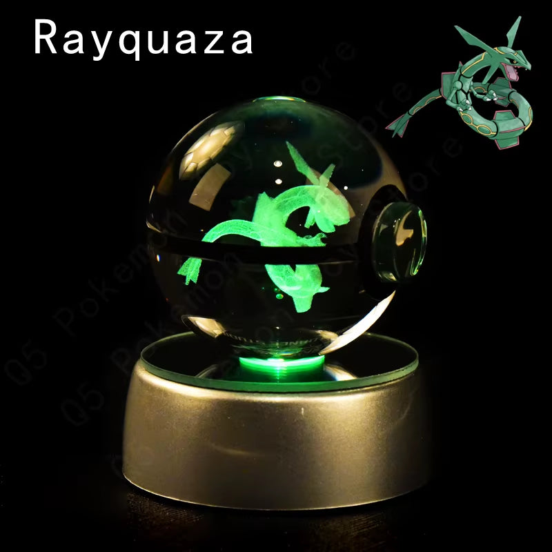 Pokemon Crystal Ball 3D Pikachu Mewtwo Mew Gengar Night Light Lamp Base Pokeball Crystal Pokemon Glass Ball Figure Birthday Gift