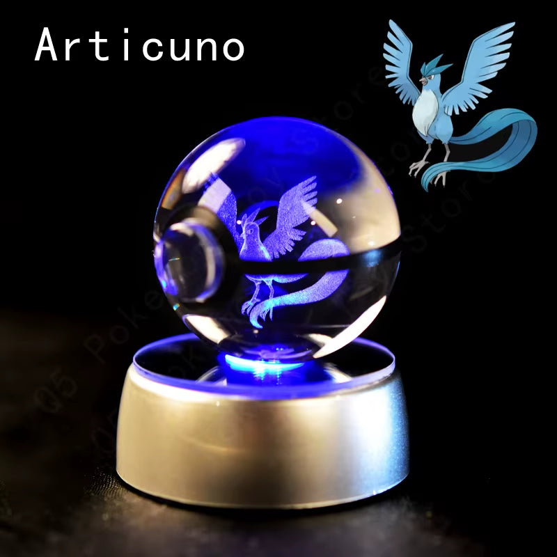 Pokemon Crystal Ball 3D Pikachu Mewtwo Mew Gengar Night Light Lamp Base Pokeball Crystal Pokemon Glass Ball Figure Birthday Gift