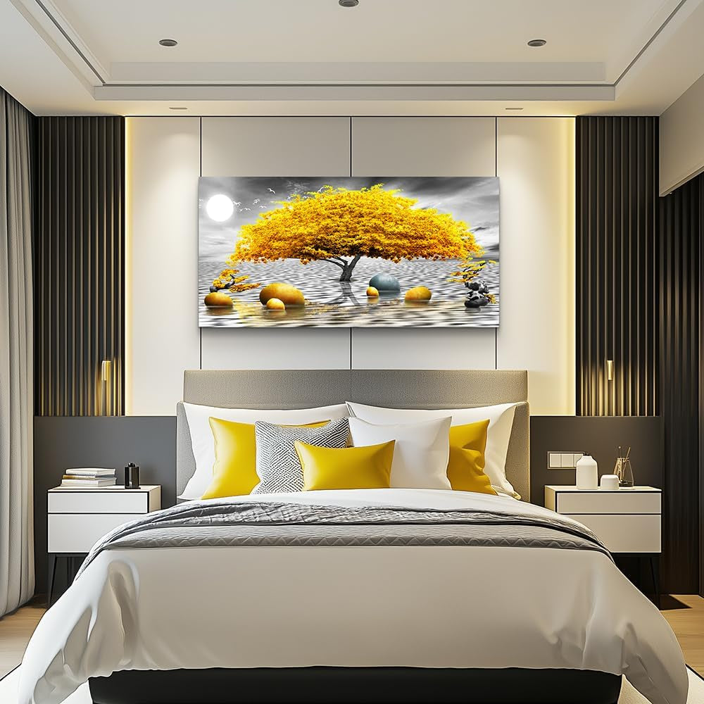 Wall Decorations for Living Room Canvas Wall Art for Bedroom Abstract Wall Decor Black and White Canvas Art Yellow Tree Paintings Bathroom Home Decoration Hang Pictures Office Large Wall Artworks