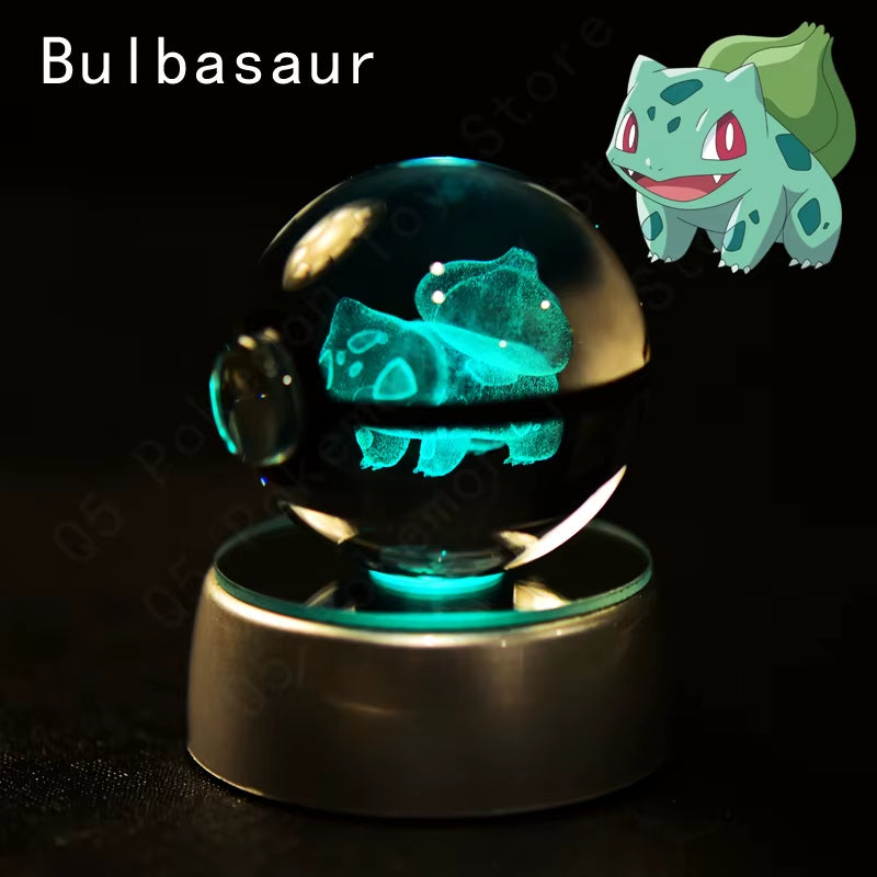 Pokemon Crystal Ball 3D Pikachu Mewtwo Mew Gengar Night Light Lamp Base Pokeball Crystal Pokemon Glass Ball Figure Birthday Gift