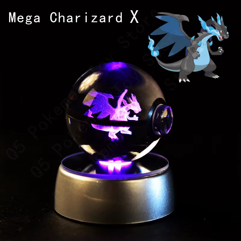 Pokemon Crystal Ball 3D Pikachu Mewtwo Mew Gengar Night Light Lamp Base Pokeball Crystal Pokemon Glass Ball Figure Birthday Gift