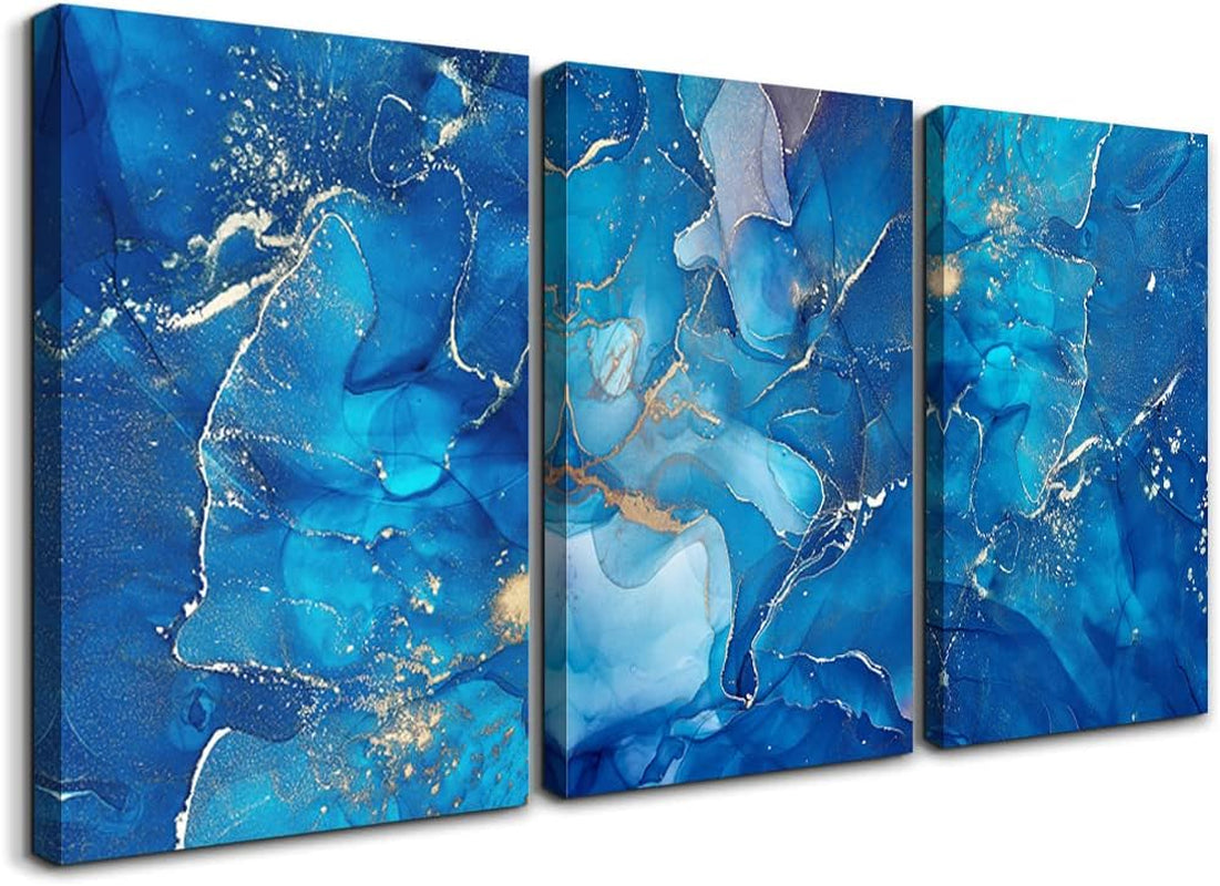 Canvas Wall Art for Living Room Wall Decorations for Bedroom Modern Bathroom Wall Decor Painting Blue Abstract Pictures Artwork Inspirational Canvas Art Prints Kitchen Home Decor 3 Pieces