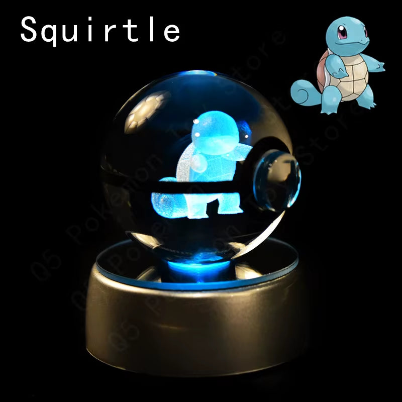 Pokemon Crystal Ball 3D Pikachu Mewtwo Mew Gengar Night Light Lamp Base Pokeball Crystal Pokemon Glass Ball Figure Birthday Gift