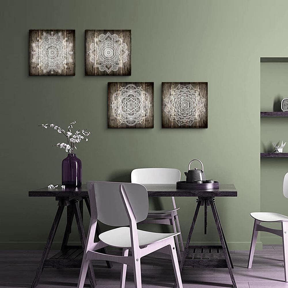 Canvas Wall Art for Bedroom Wall Decor for Living Room Black and White Abstract Paintings Modern 4 Piece Framed Retro Pattern Canvas Art Bathroom Prints Ready to Hang Pictures for Home Decorations