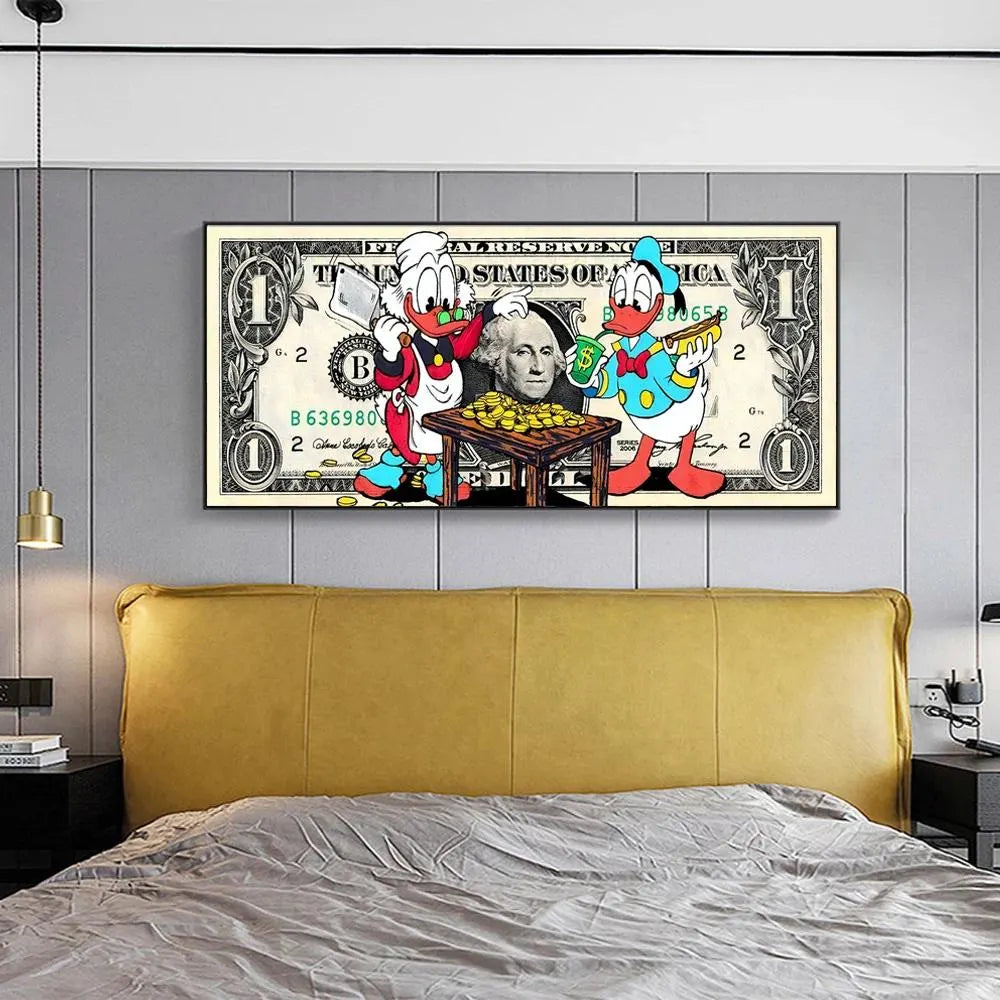 Donald Duck Graffiti Art Paintings on the Wall Art Posters and Prints Dollar Money Street Art Pictures Home Wall Decor