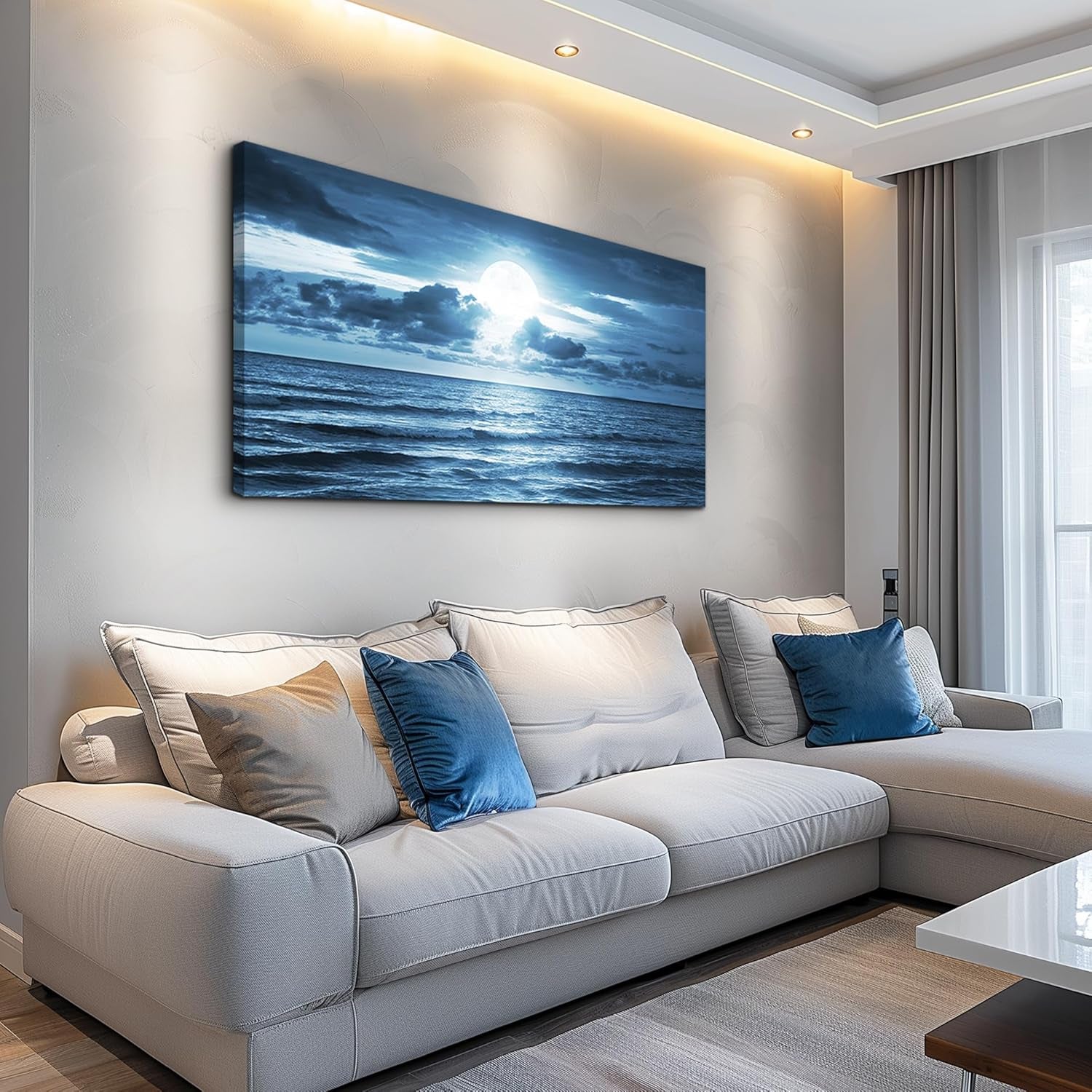 Beach Wall Art Canvas Print, Blue Ocean Waves Seascape Painting for Living Room, Bedroom, Office & Bathroom Coastal Home Decor Natural Sea Landscape Print Artwork 20X40Inch