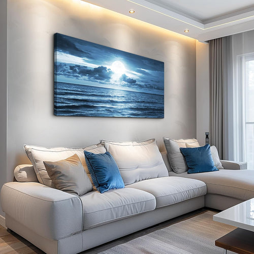 Beach Wall Art Canvas Print, Blue Ocean Waves Seascape Painting for Living Room, Bedroom, Office & Bathroom Coastal Home Decor Natural Sea Landscape Print Artwork 20X40Inch