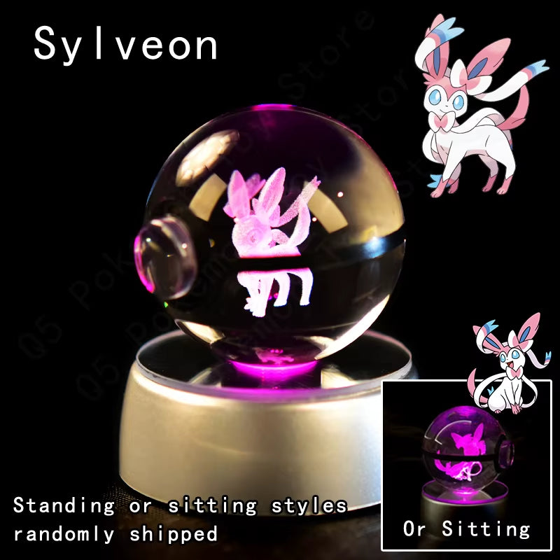 Pokemon Crystal Ball 3D Pikachu Mewtwo Mew Gengar Night Light Lamp Base Pokeball Crystal Pokemon Glass Ball Figure Birthday Gift
