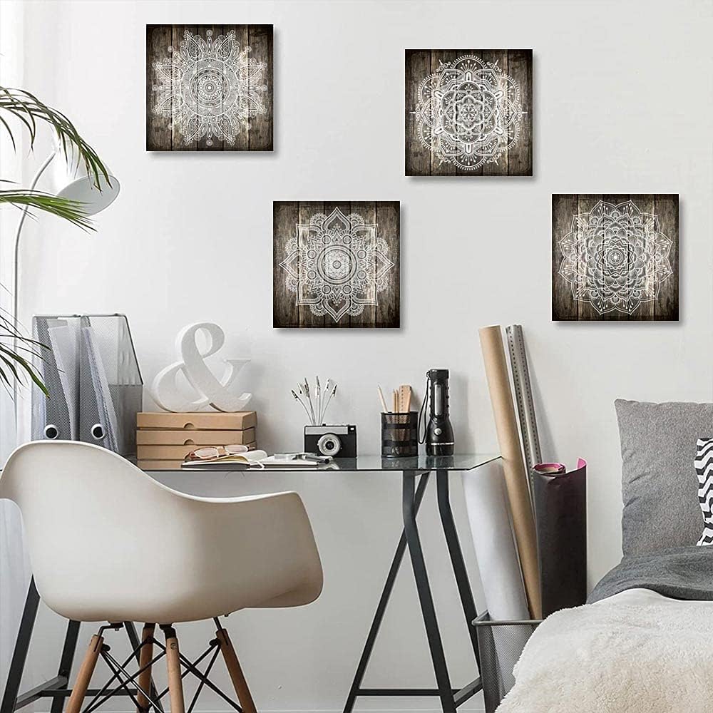 Canvas Wall Art for Bedroom Wall Decor for Living Room Black and White Abstract Paintings Modern 4 Piece Framed Retro Pattern Canvas Art Bathroom Prints Ready to Hang Pictures for Home Decorations