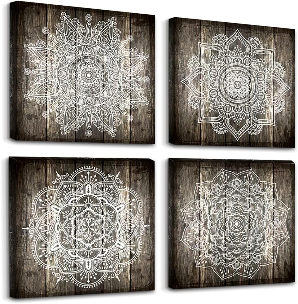 Canvas Wall Art for Bedroom Wall Decor for Living Room Black and White Abstract Paintings Modern 4 Piece Framed Retro Pattern Canvas Art Bathroom Prints Ready to Hang Pictures for Home Decorations