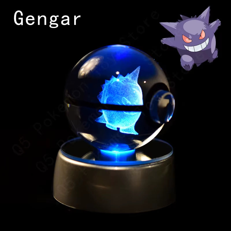 Pokemon Crystal Ball 3D Pikachu Mewtwo Mew Gengar Night Light Lamp Base Pokeball Crystal Pokemon Glass Ball Figure Birthday Gift