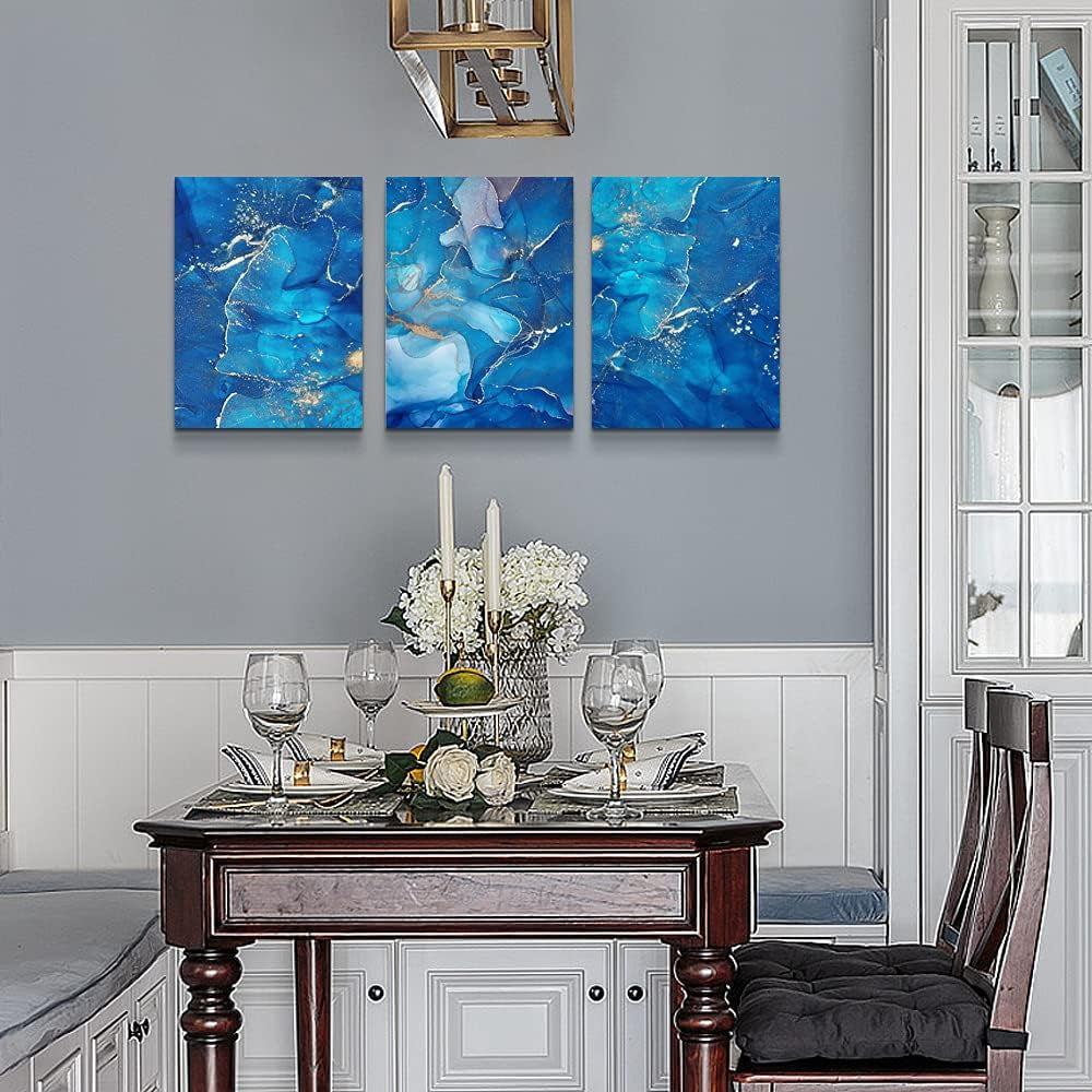 Canvas Wall Art for Living Room Wall Decorations for Bedroom Modern Bathroom Wall Decor Painting Blue Abstract Pictures Artwork Inspirational Canvas Art Prints Kitchen Home Decor 3 Pieces