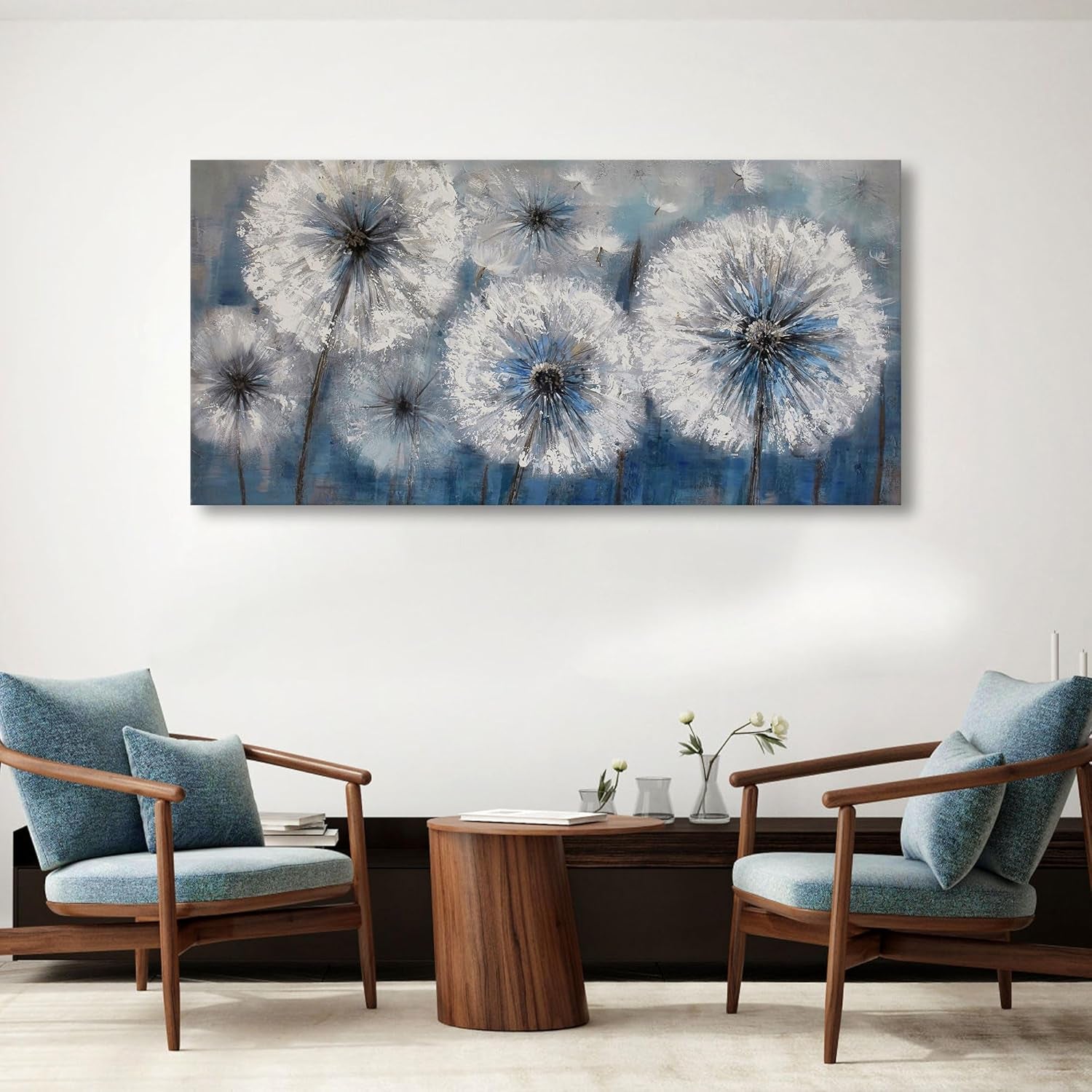 Large Dandelion Painting Wall Art Decor Canvas Print Picture for Living Room White Flower Flora Plant Home Bedroom Decoration Modern Framed Artwork