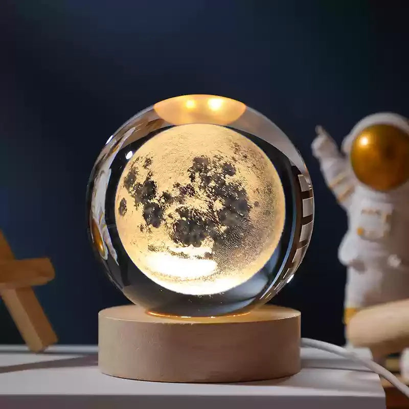 LED Night Light Galaxy Crystal Ball Table Lamp 3D Planet Moon Glowing Planetary Bedside Light Bedroom Home Decor Christmas Gift