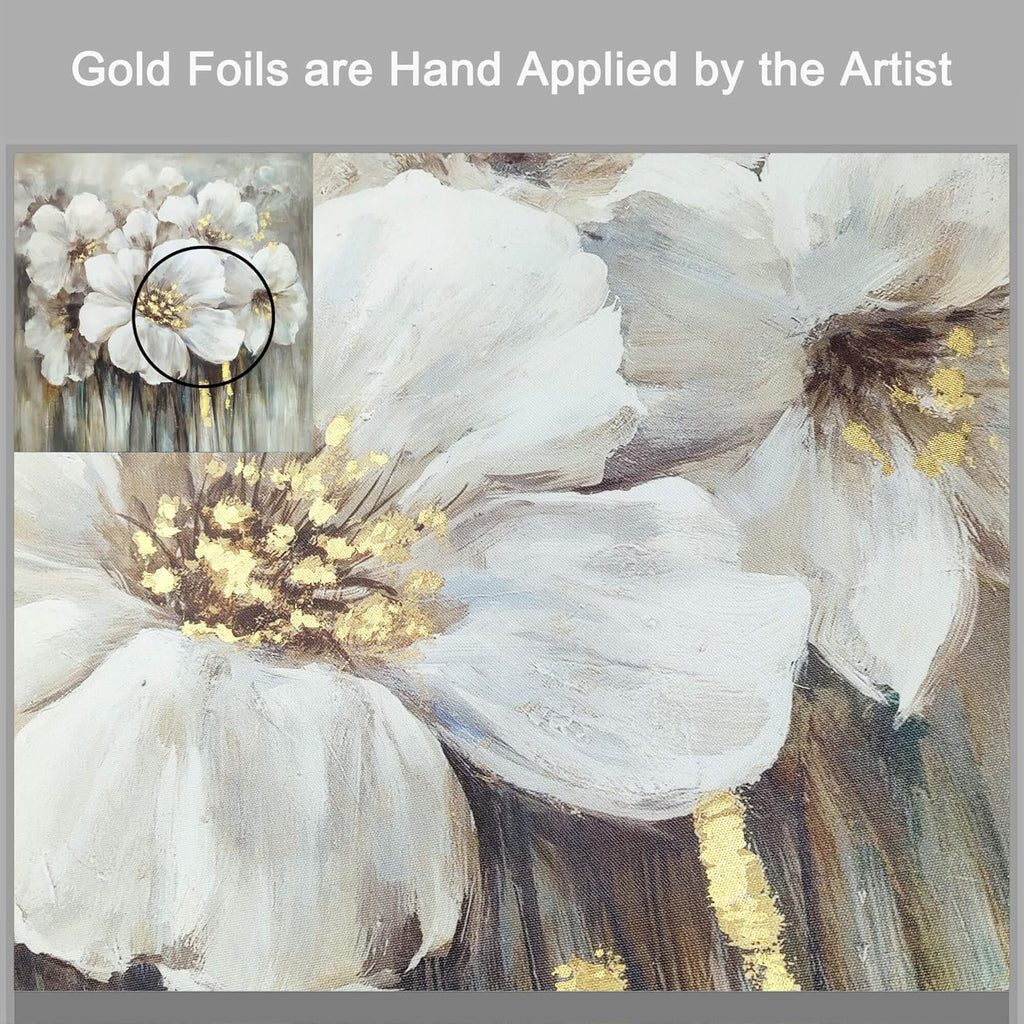 Large Flower Canvas Wall Art - Abstract Floral Painting White Blooming Floral Pictures Artwork Prints for Living Room Bedroom Home Office