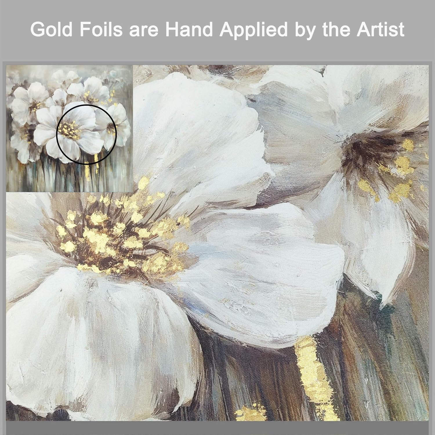 Large Flower Canvas Wall Art - Abstract Floral Painting White Blooming Floral Pictures Artwork Prints for Living Room Bedroom Home Office