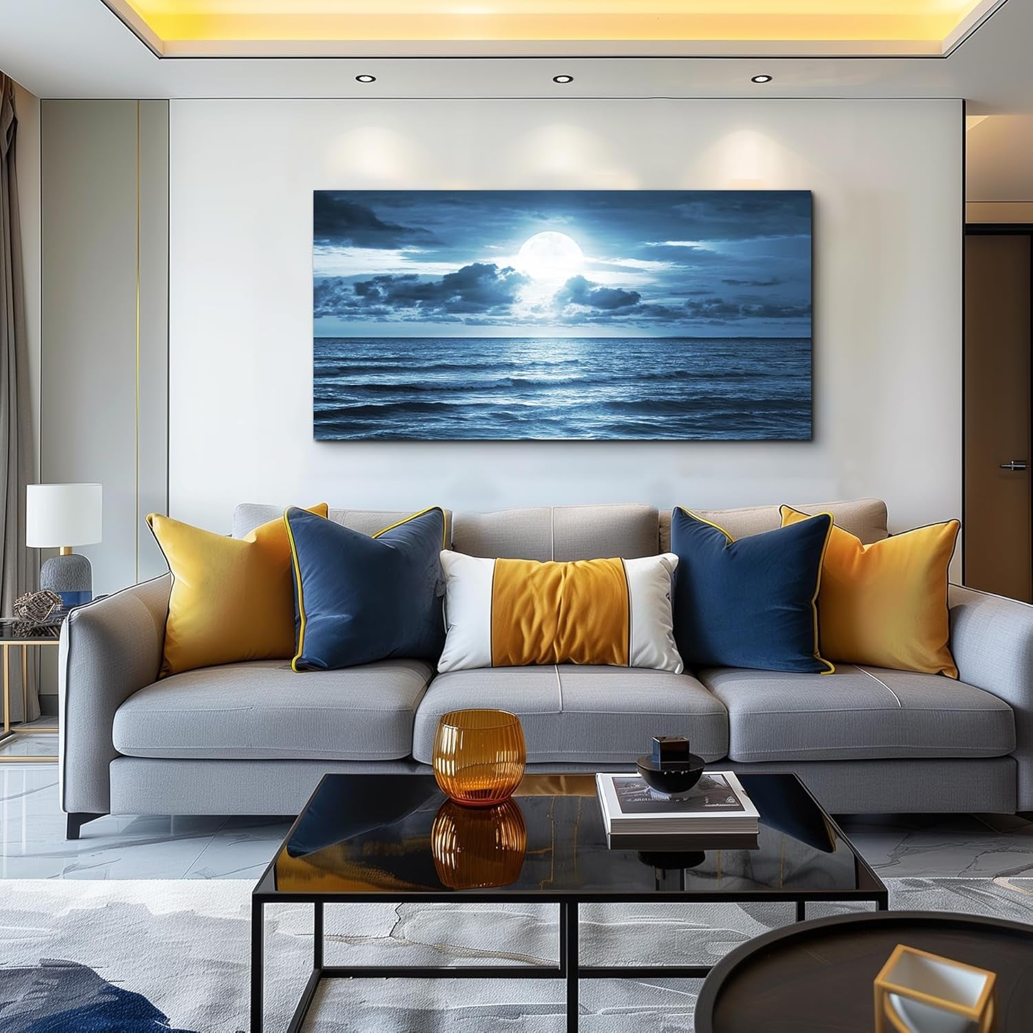 Beach Wall Art Canvas Print, Blue Ocean Waves Seascape Painting for Living Room, Bedroom, Office & Bathroom Coastal Home Decor Natural Sea Landscape Print Artwork 20X40Inch