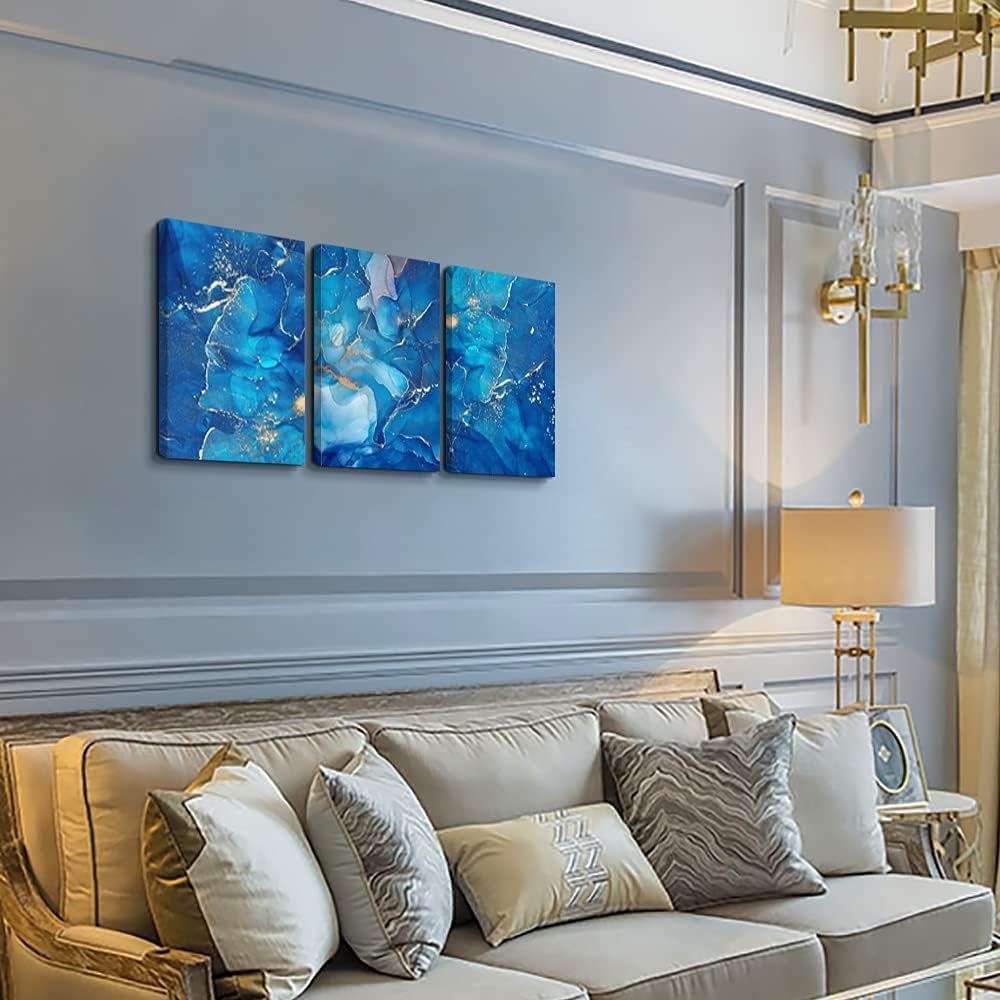 Canvas Wall Art for Living Room Wall Decorations for Bedroom Modern Bathroom Wall Decor Painting Blue Abstract Pictures Artwork Inspirational Canvas Art Prints Kitchen Home Decor 3 Pieces