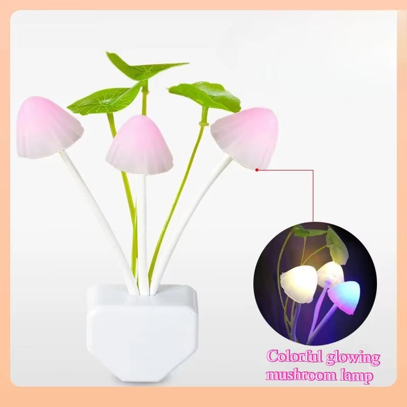 Novelty Mushroom Fungus Night Light EU & US Plug Light Sensor 220V 3 LED Colorful Mushroom Lamp Led Night Lights