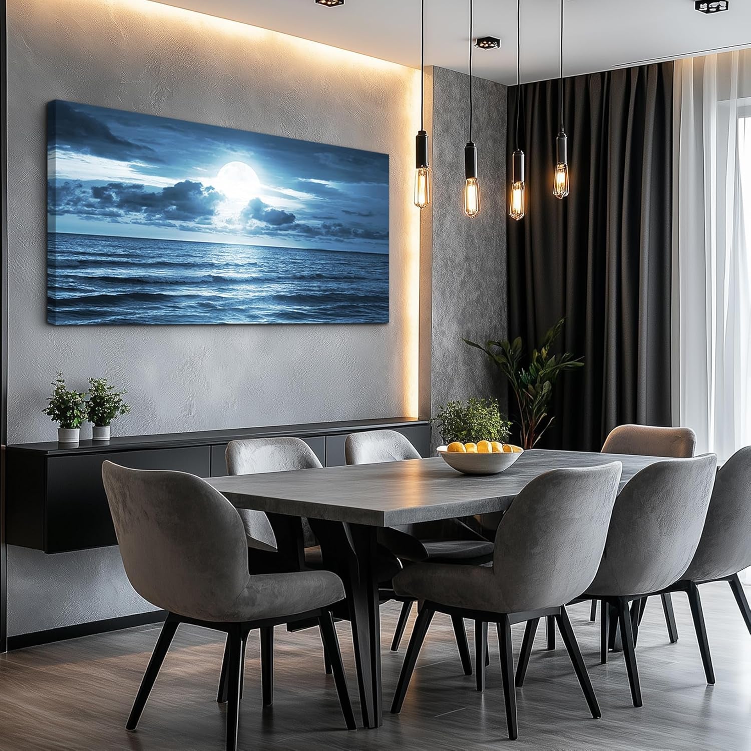 Beach Wall Art Canvas Print, Blue Ocean Waves Seascape Painting for Living Room, Bedroom, Office & Bathroom Coastal Home Decor Natural Sea Landscape Print Artwork 20X40Inch