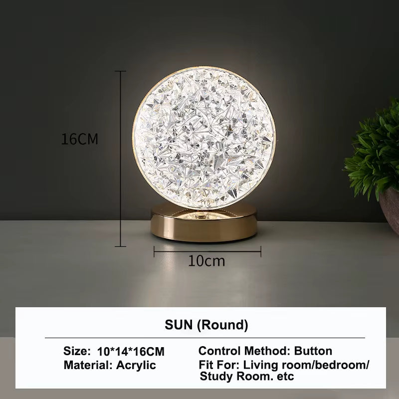 Touch Control 3D Crystal Track Night Light Girls Room Home Decor Aesthetics USB Bedside LED Ambient Table 3D Moon Lamp