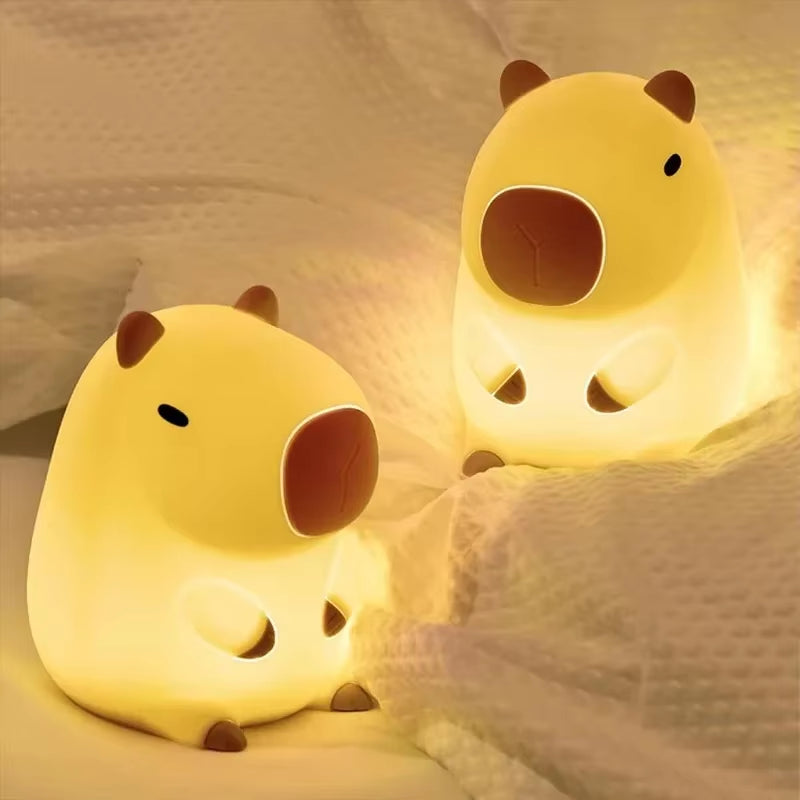 Cute Capybara Night Light Cute Cartoon Silicone Creative Bedside Sleep Night Lamp Room Decor Birthday Christmas Gift
