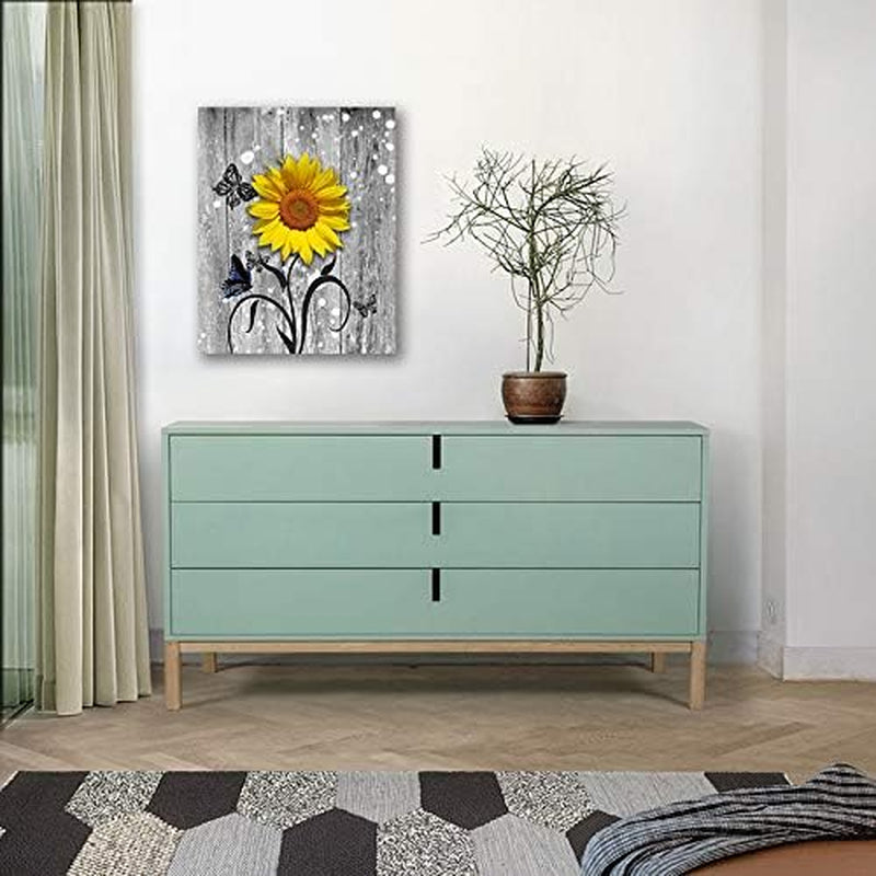 Sunflower Floral Wall Art Sunflower Painting Wall Picture Flower Artwork Printswall Decor -Living Room Bathroom Bedroom Office Wall Decor Home-Frame Wall Art (Sunflower, 16X20Inch)