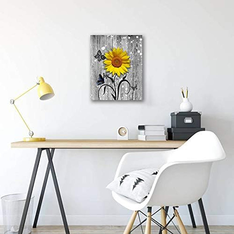 Sunflower Floral Wall Art Sunflower Painting Wall Picture Flower Artwork Printswall Decor -Living Room Bathroom Bedroom Office Wall Decor Home-Frame Wall Art (Sunflower, 16X20Inch)