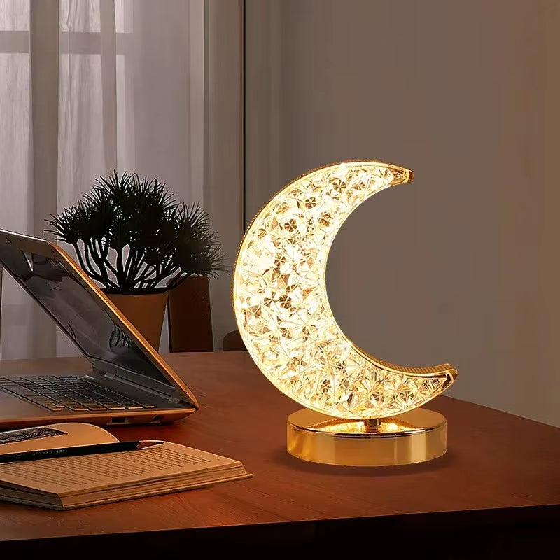 Touch Control 3D Crystal Track Night Light Girls Room Home Decor Aesthetics USB Bedside LED Ambient Table 3D Moon Lamp
