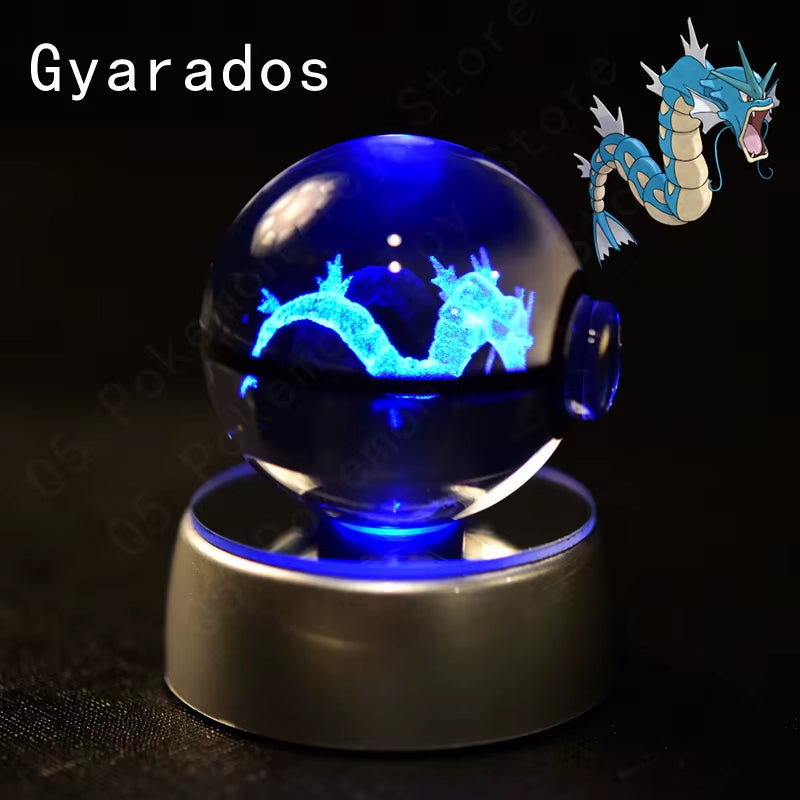 Pokemon Crystal Ball 3D Pikachu Mewtwo Mew Gengar Night Light Lamp Base Pokeball Crystal Pokemon Glass Ball Figure Birthday Gift