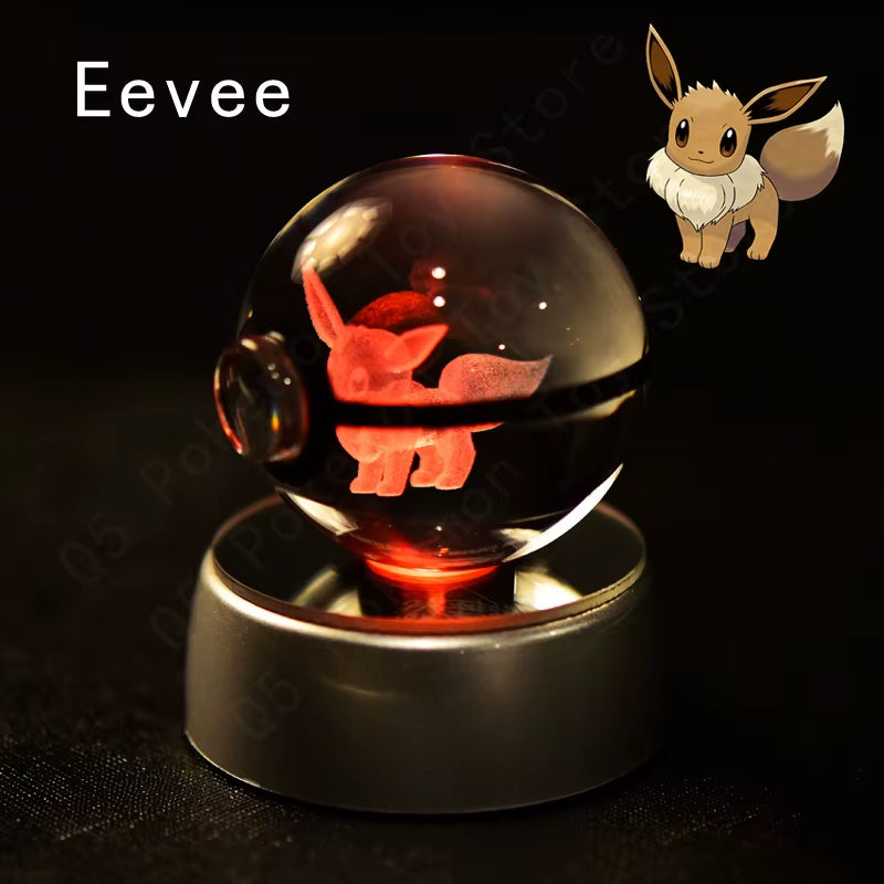 Pokemon Crystal Ball 3D Pikachu Mewtwo Mew Gengar Night Light Lamp Base Pokeball Crystal Pokemon Glass Ball Figure Birthday Gift
