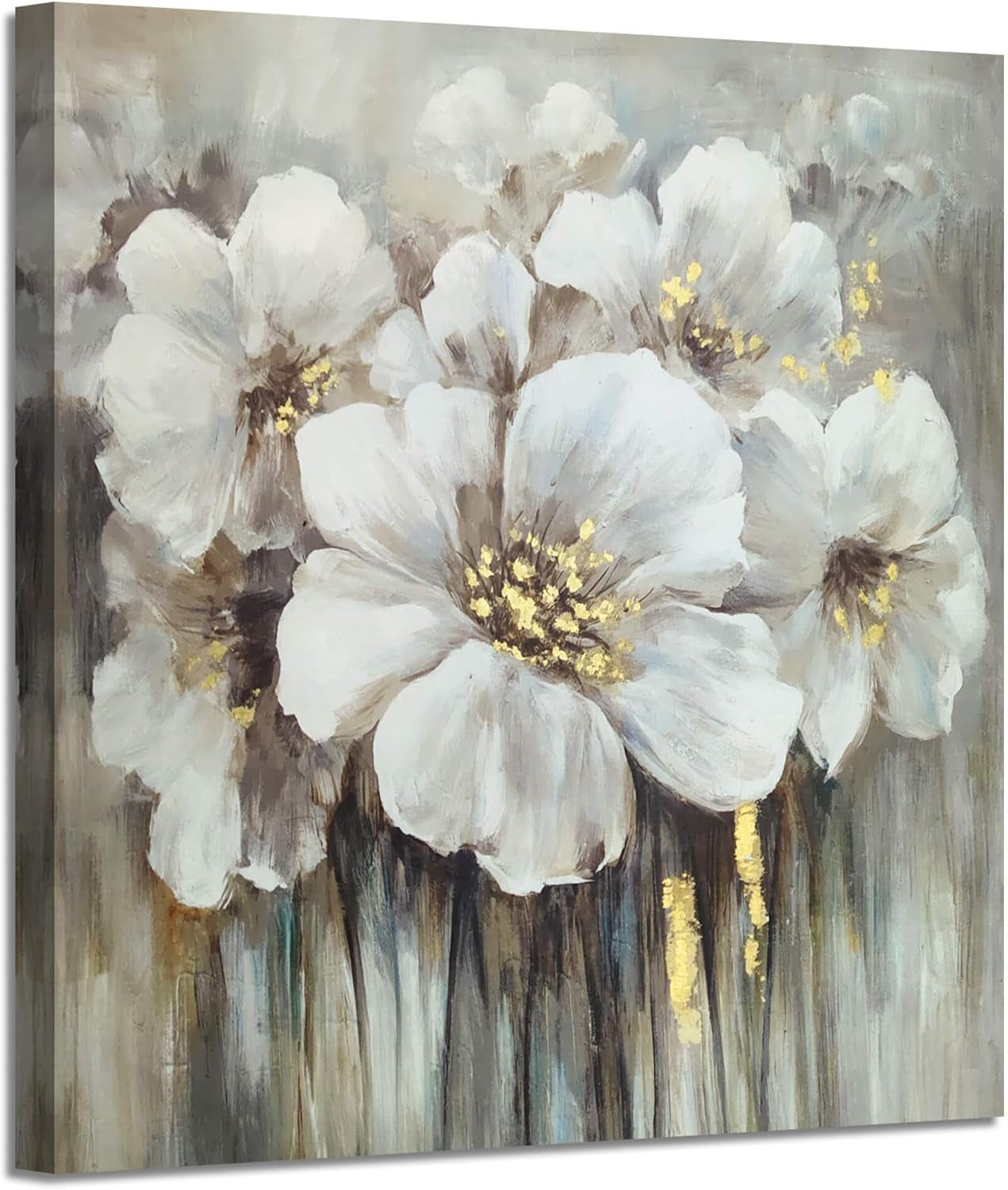 Large Flower Canvas Wall Art - Abstract Floral Painting White Blooming Floral Pictures Artwork Prints for Living Room Bedroom Home Office