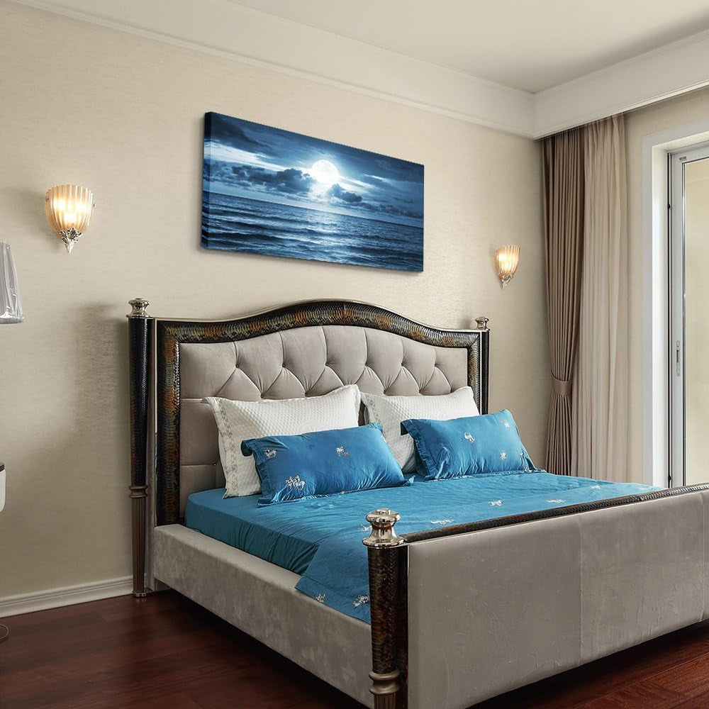 Beach Wall Art Canvas Print, Blue Ocean Waves Seascape Painting for Living Room, Bedroom, Office & Bathroom Coastal Home Decor Natural Sea Landscape Print Artwork 20X40Inch