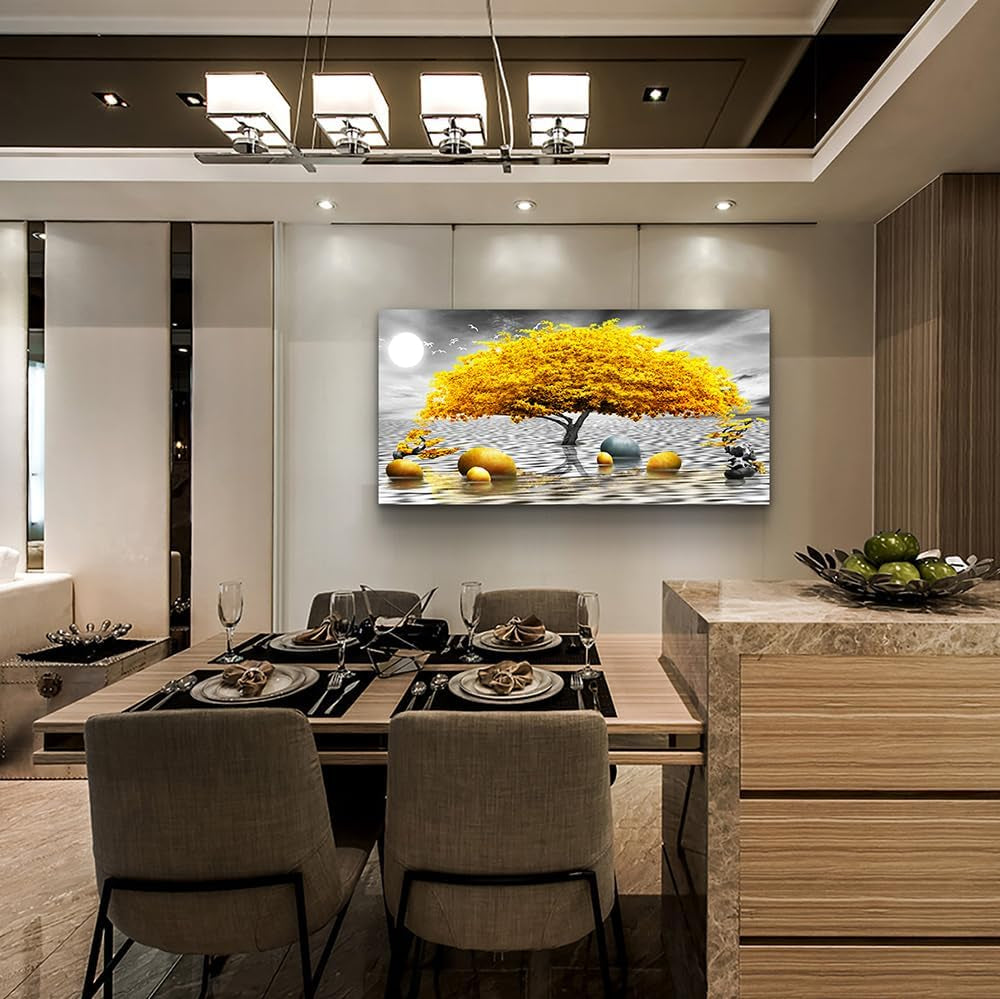 Wall Decorations for Living Room Canvas Wall Art for Bedroom Abstract Wall Decor Black and White Canvas Art Yellow Tree Paintings Bathroom Home Decoration Hang Pictures Office Large Wall Artworks