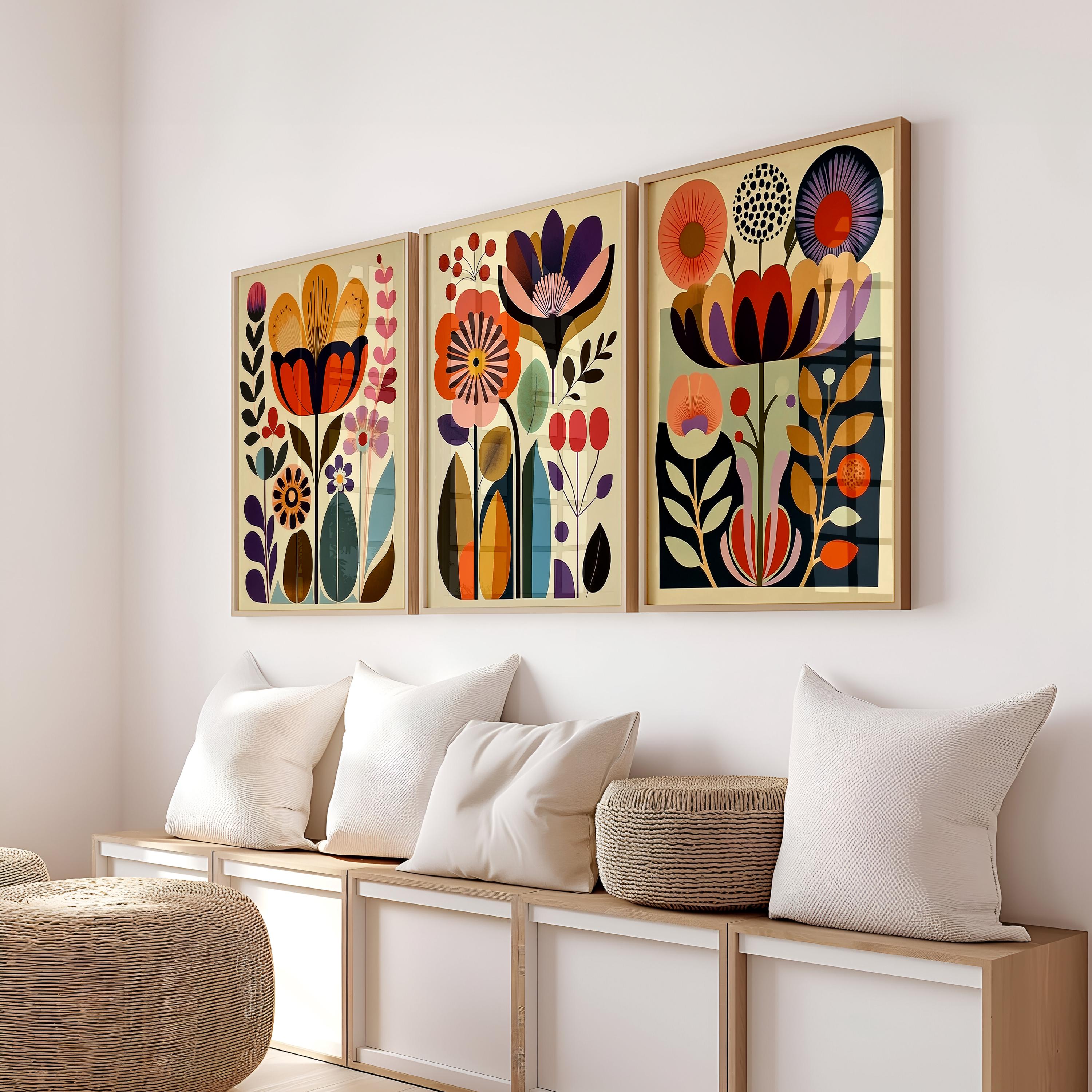 Scandinavian Art Norwegian Folk Art Floral Print Set of 3 Nordic Wall Art Scandi Folk Poster Boho Wall Decor Living Room Prints